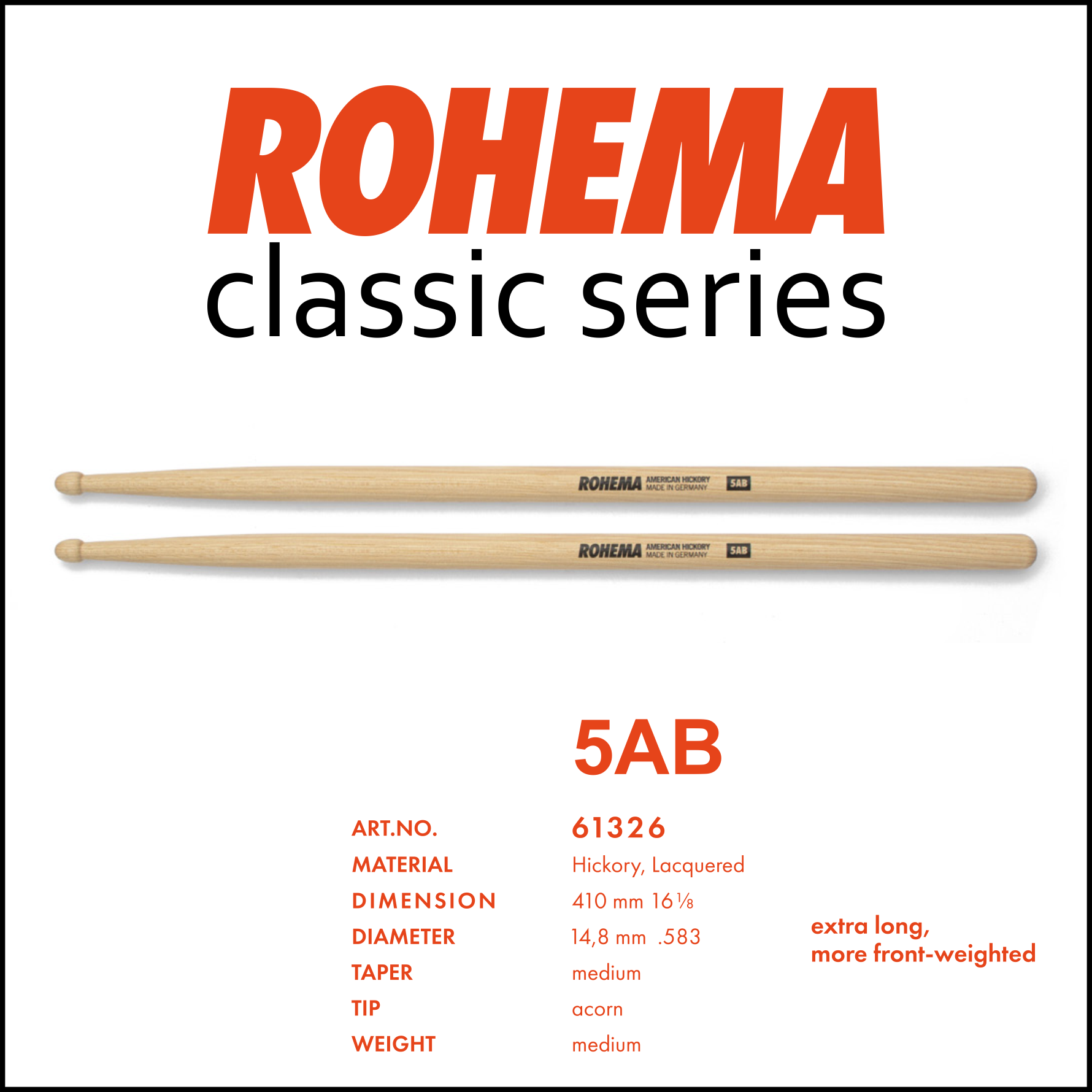 Rohema Classic Series 5AB: Professionele, stevige, duurzame en vriendelijke geprijsde drumstokken.